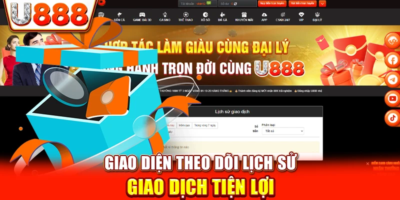 Giao diện theo dõi lịch sử giao dịch tiện lợi